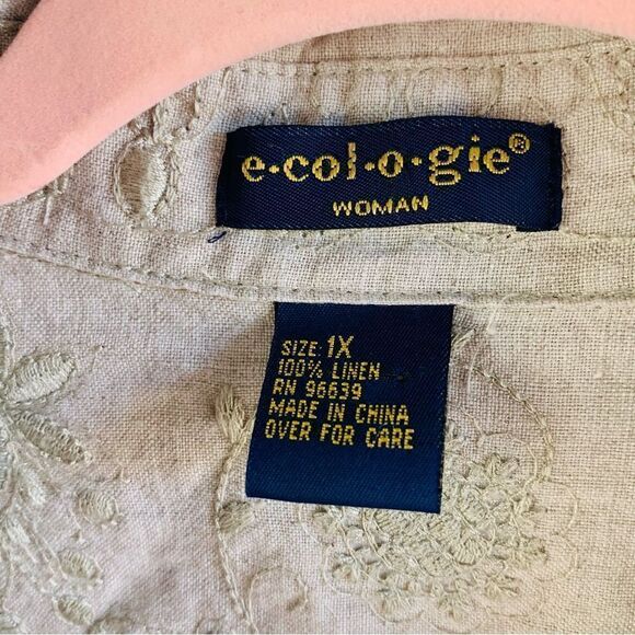 Ecologie Tan Long Line Embroidered Linen Shirt Tunic - Picture 2 of 5